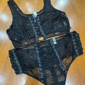 Torrid Black Lace-Up Bralette & High Waist Panties Sexy 3 3X